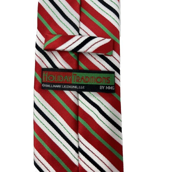 Hallmark Holiday Traditions Red Green Shimmer Candy Striped Tie 3.5" x 57.75" - Picture 4 of 5